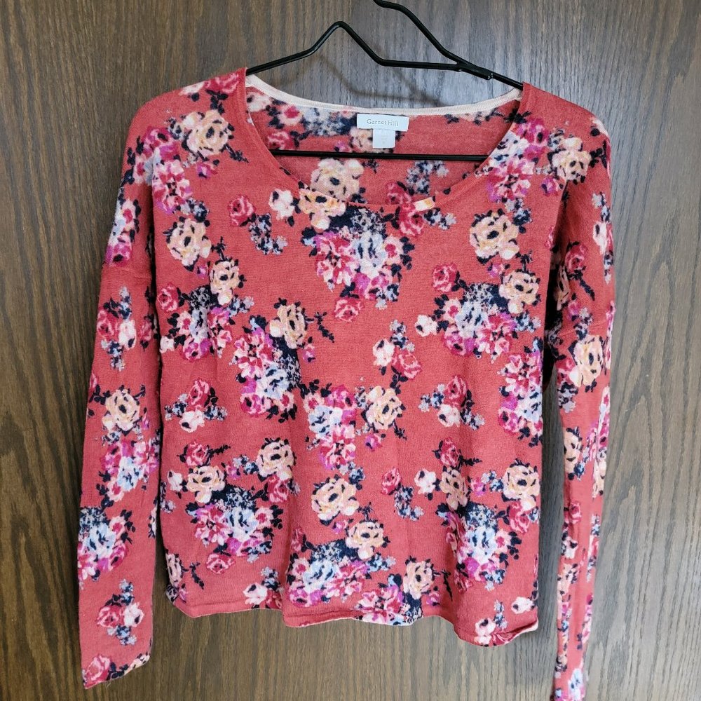 Garnet Hill 100% Merino Wool Fall Blooms Sweater Size Small